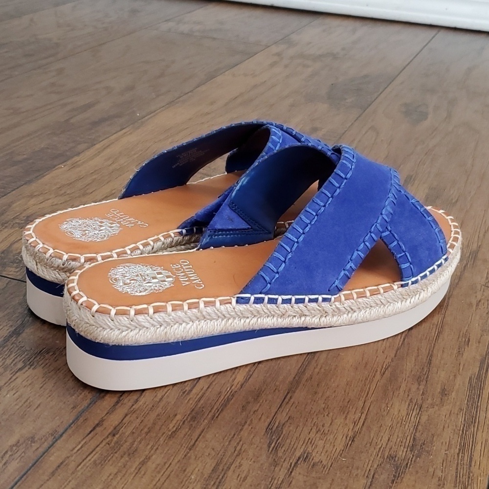 Vince Camuto Belisnda Leather Crossband Slide Platform Sandles Size 8W - Picture 8 of 17